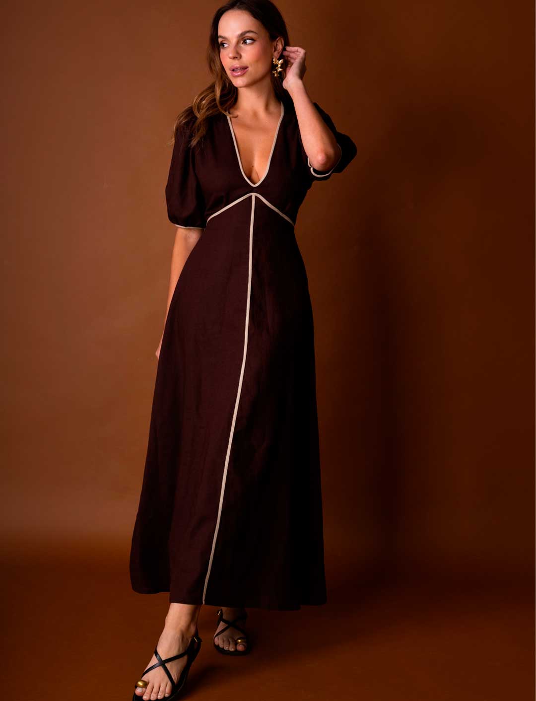 VESTIDO LINO CAPRI CHOCOLATE C-Vive Colombia