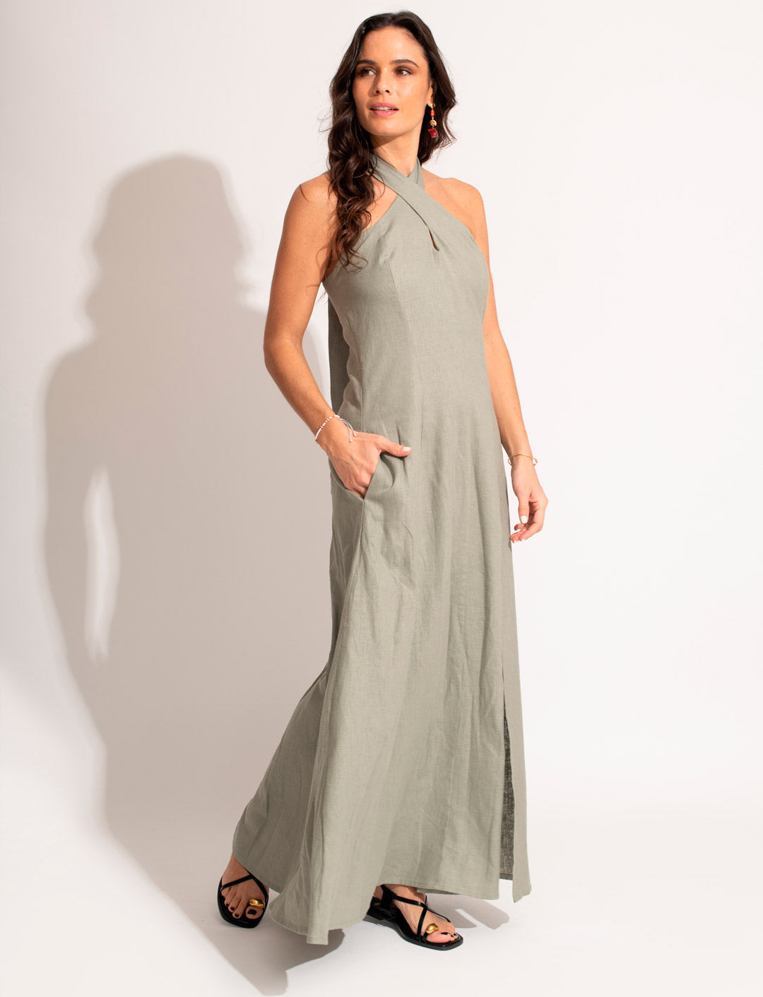 VESTIDO NOA LINO OLIVA C-Vive